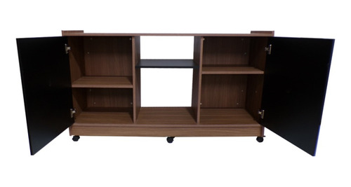 Mueble Credenza Para Tv Con Ruedas Minimalista Color Nogal Neo | Negro Mate