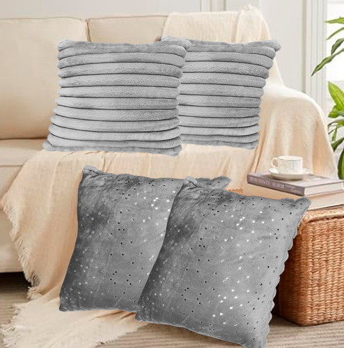 Set 2 Pzs Cojines Decorativos Doble Vista Para Hogar Suaves Gris Rayas