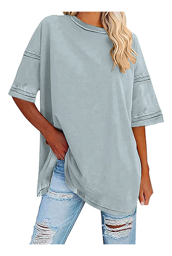 Top Holgado Casual De Manga Corta Con Cuello Liso De Color I