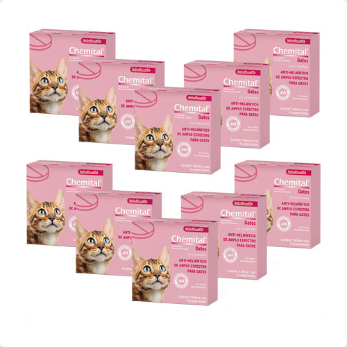 10 Chemital Gatos 4 Comprimidos - Vermifugo - Imediato