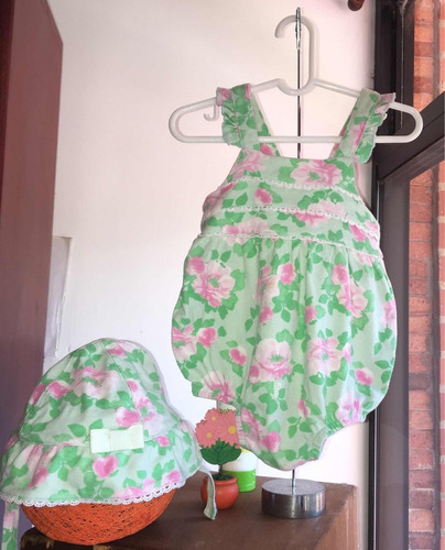 Traje De Baño Vintage Floreado Con Sombrero 12 Meses