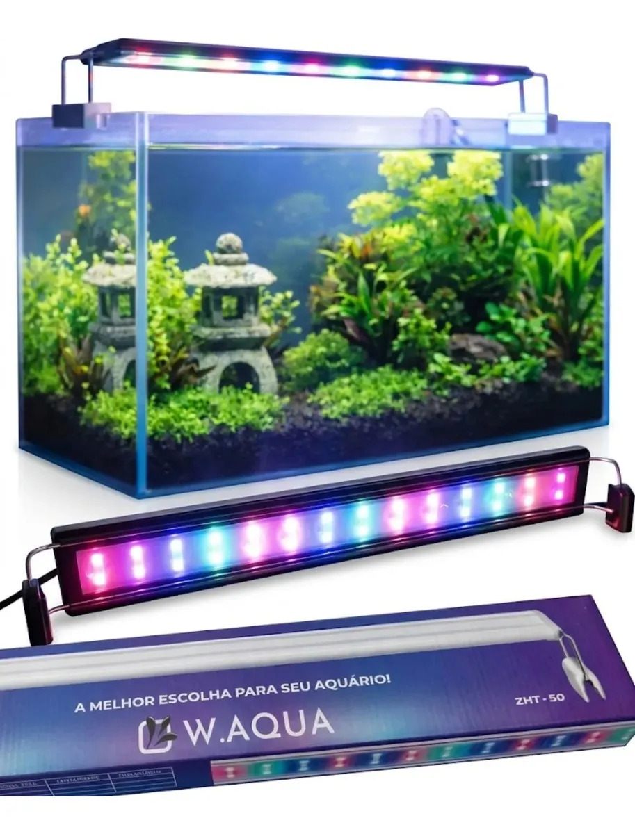 Luminária Led Para Aquário 50-60cm W.aqua Com 3 Modos De Cor Wrgb Preto