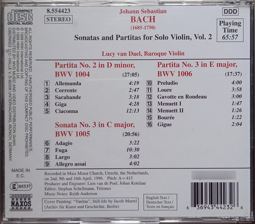 Cd Bach Sonatas & Partitas For Solo Violin 2 Lucy Van Dael (Usado)