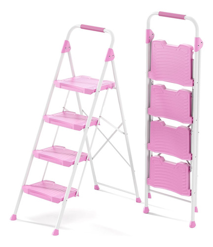 Escalera De 4 Escalones, Taburete Resistente Con Pasamanos,