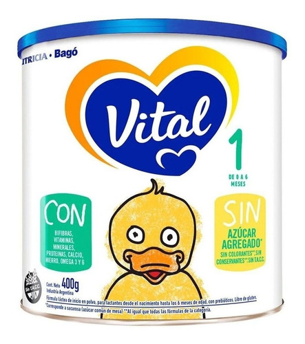 Leche de fórmula en polvo sin TACC Nutricia Bagó Vital 1 en lata de 1 de 400g - 0  a 6 meses