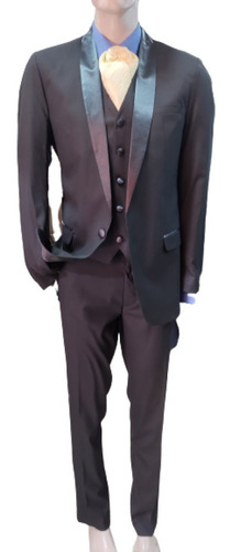 Imagen 1 de 6 de Traje Smoking Solapa De Razo Saco Chaleco Y Pantalon