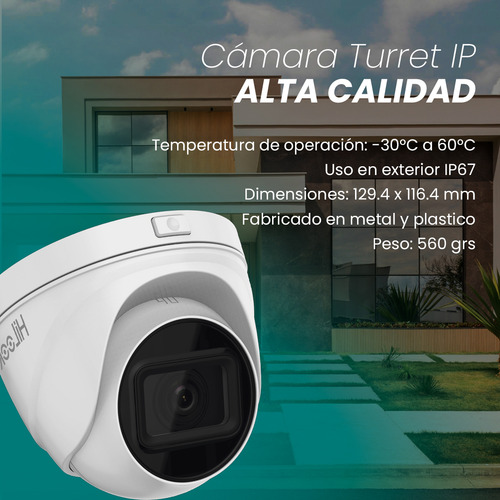 HiLook Cámara de seguridad Turret IP IPC-T641H-Z(C) 4 Megapíxeles Lente Motorizado 2.8 - 12 mm Máxima Seguridad 30 mts IR EXIR Protección Exterior IP67 PoE WDR 120dB Micro SD H.265+ Onvif