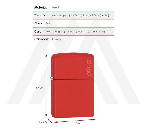 Imagen 4 de 10 de Encendedor Zippo Lighter Red Matte With Logo Rojo
