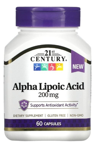 Antioxidante Acido Alfa Lipoico 200mg Alpha Lipoic Acid 60tb Sabor Neutro