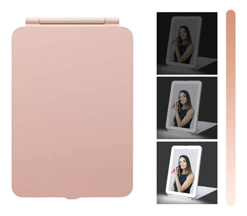 Espejo De Maquillaje Led, Espejo De Maquillaje De Viaje Rosa