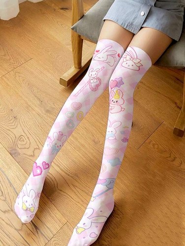 Medias Bucaneras Kawaii Importadas Estampadas Cute Rosa Claro Estampado Único