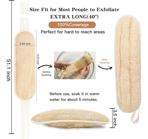 Esponja Exfoliante De Lufa Natural Para La Espalda, Larga, P