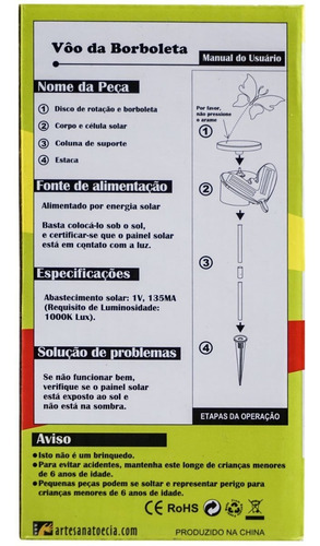 Vôo Da Borboleta - Para Jardim, Acionado Por Energia Solar