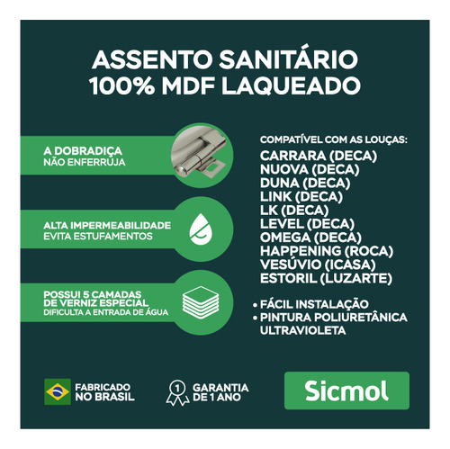 Assento Sanitário Deca Carrara Creme Mdf Sicmol