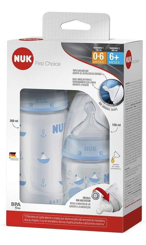 Kit Com 2 Mamadeiras Nuk First Choice Azul 150ml S1 300mls2
