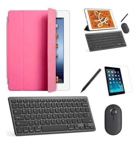 Capa Smart Rosa Teclado Mouse Pel, Stylus Galaxy Tab A7 T500