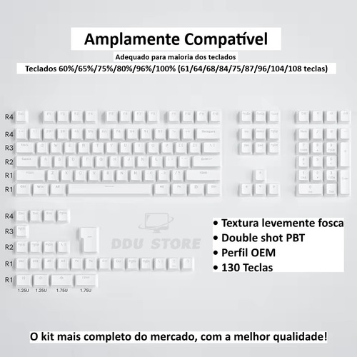 Capas Para Teclas Keycaps Pudding 130 Teclas Pbt Translúcido Branco Inglês Us