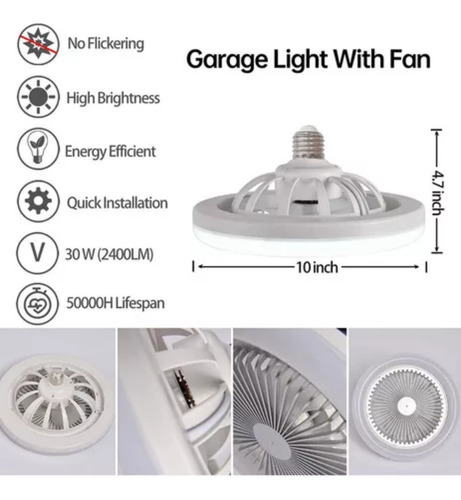 Ventilador Techo Foco Led Luz 30w Socket E27 Incluye Mando