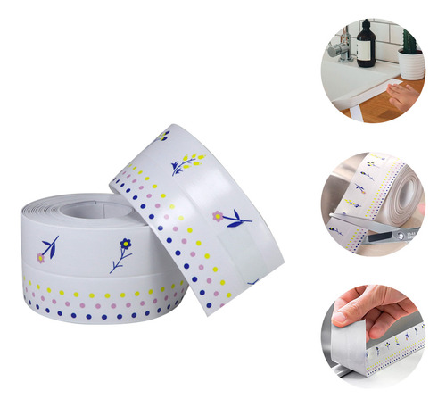 Cinta Adhesiva Para Calafateo Diler Tira Autoadhesiva Impermeable Sellador Para Juntas Baño Cocina Tina De Pvc 4cm X 3mts Diseño Flores