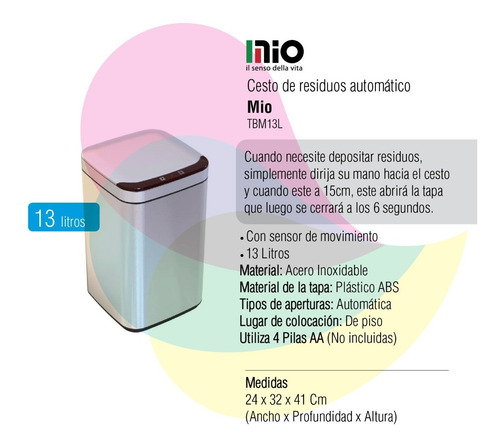 Cesto De Residuos Mio Automatico Acero Inoxidable 13l Full