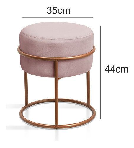 Puff Banqueta Base Argola Cobre Tecido Linho/veludo Luxuoso