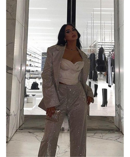Aplicável A Traje De Fiesta Plateado Brillante Traje Ropa