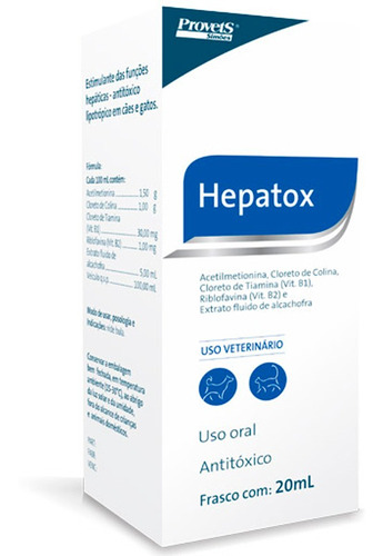 Hepatox Antitoxico Para Caes Gatos Aves Oral 20ml Provets