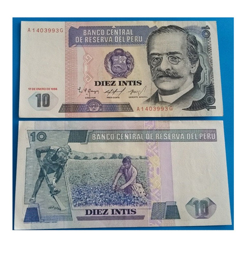 Billetes Mundiales : Peru 10 Intis 1986 Nuevo