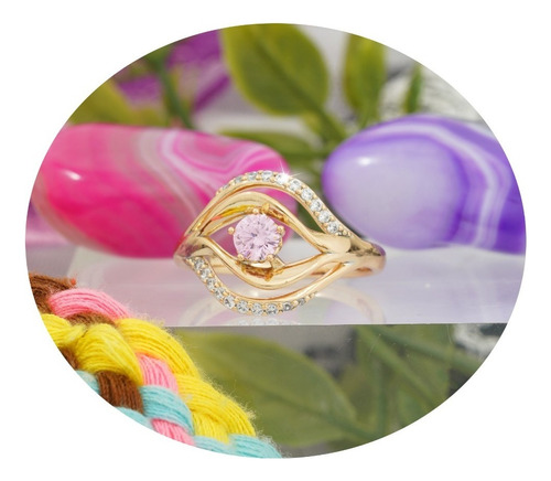 Anillo Compromiso Oro 24k Estilo Zafiro Rosa Moda Elegante  