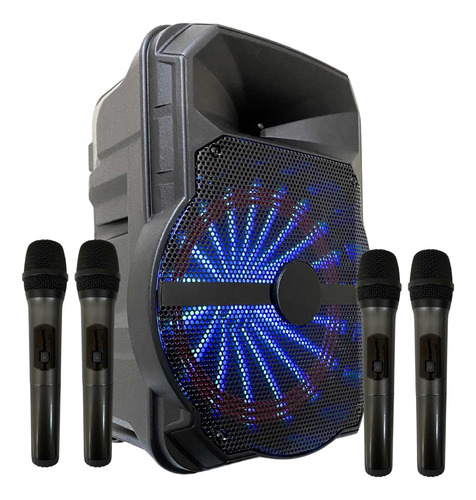 Caixa Som Grande Microfones Sem Fio Karaoke Casa Completo