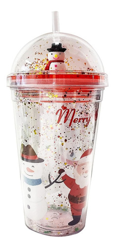 Vaso Acrilico Glitter + Sorbete Navidad 450ml