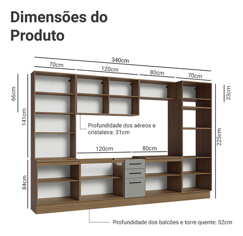 Armário De Cozinha Completa 340cm Agata Madesa 01 Cor Rustic/cinza