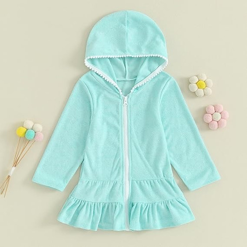 Bata De Baño Para Playa, Niñas, Con Capucha Y Cierre