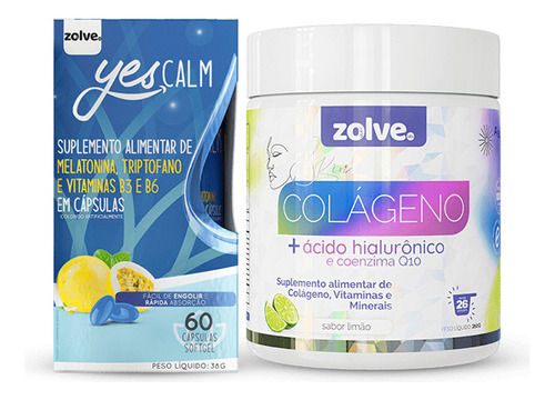 Kit Zolve Yes Calm + Zolve Skin Colágeno Verisol Bem-estar Sabor Limão