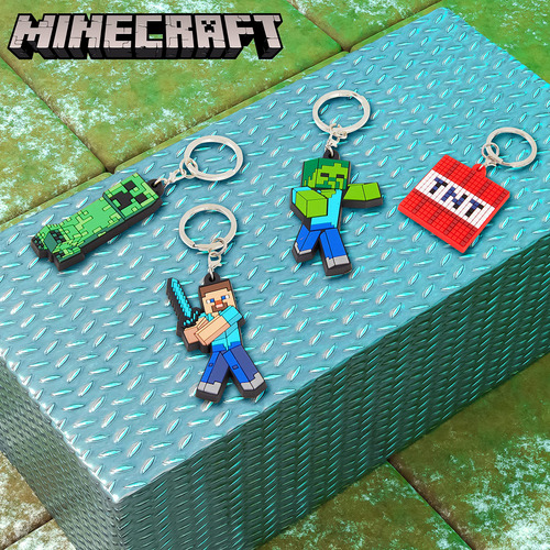 Juego de llaveros y pulseras de silicona multicolor para niños de Minecraft, juego de llaveros