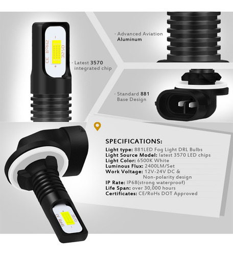 2 Luces Antiniebla Led 881 898 889 Aptas Para Kia Hyundai