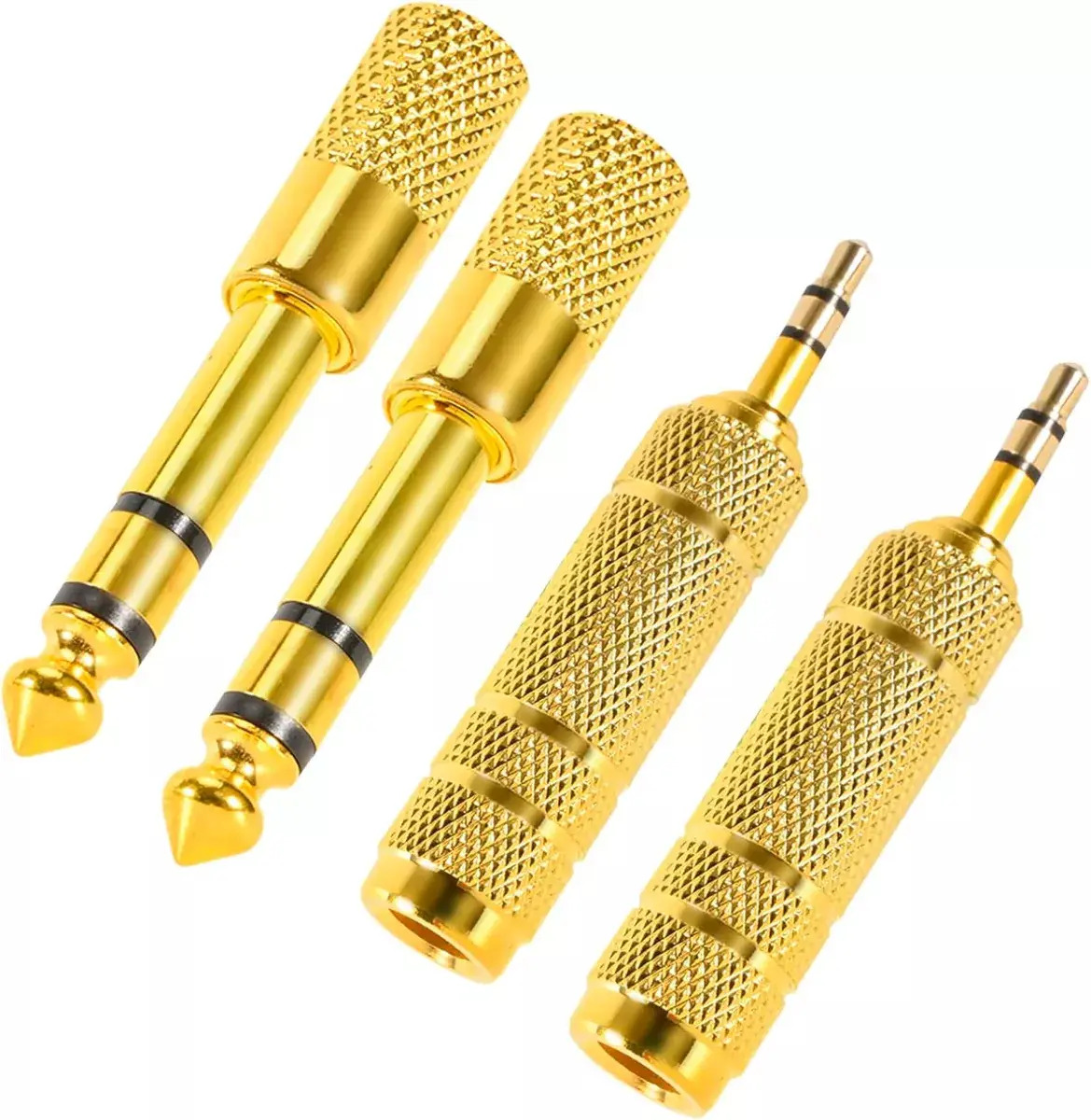 KASAMOKO - Adaptador de Audio 6.5 mm a 3.5 mm, Convertidor de Conector Jack Macho a Hembra, Paquete de 4 Piezas (2 Gruesos y 2 Delgados), Compatible con Micrófono, Auriculares, Mez