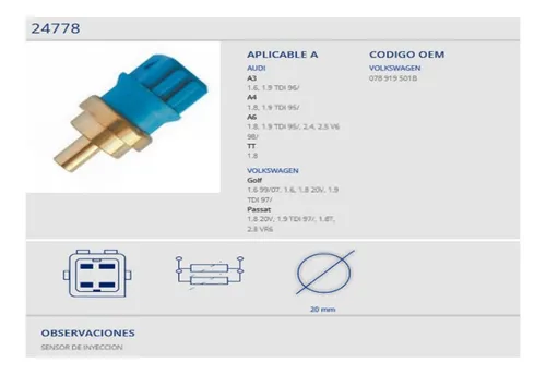 Sensor Temp. Audi A3/golf/passat 1,6/1,8 Tdi 4p Pala Md24778