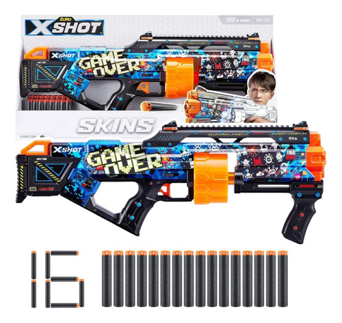 Pistola X Shot Skins Lanza Dardos X16 Goma Giratorio Juguete