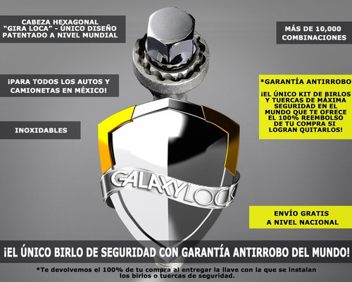 Imagen 2 de 8 de Birlos Seguridad Galaxylock Mustang V8 Tm Envió Gratis