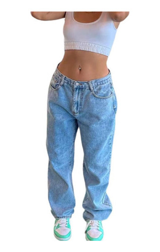 Jeans Sueltos De Tiro Bajo Para Mujer