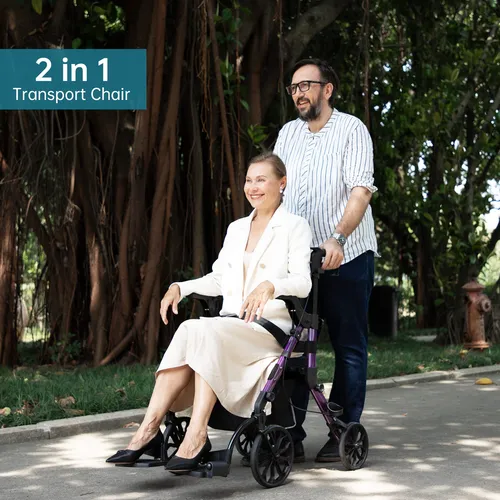 Silla Rollator Walker & Transport Elenker 2 En 1 Morada