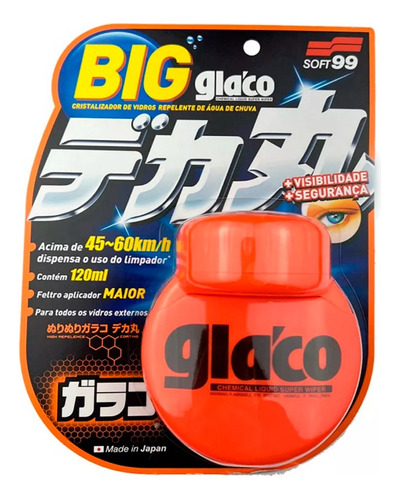 Glaco Soft99 Cristalizador De Vidros Repelente De Água 120ml