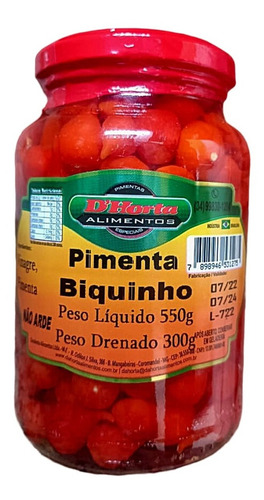 Pimenta Biquinho Em Conserva D'horta 550grs