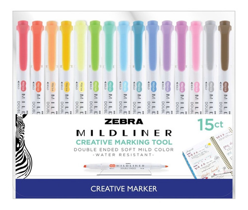 Marcadores Doble Punta Pack De 15 Zebra Pen Mildliner