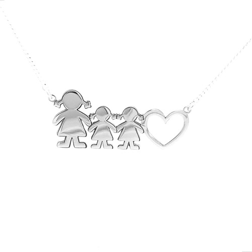 Imagen 2 de 10 de Collar Dije Mamá Niños Corazón De Plata .925 Mujer Agálea