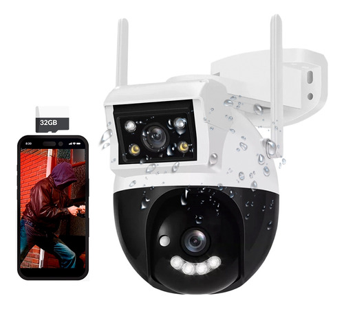 Cámara Seguridad Doble Lente Vigilancia Ip66 Zoom + Sd 32gb