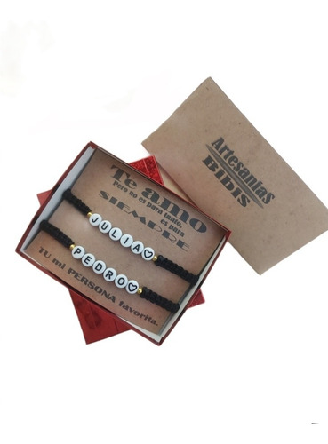 Pulsera Pareja Con Nombre Personalizada Con Caja Novios Amor