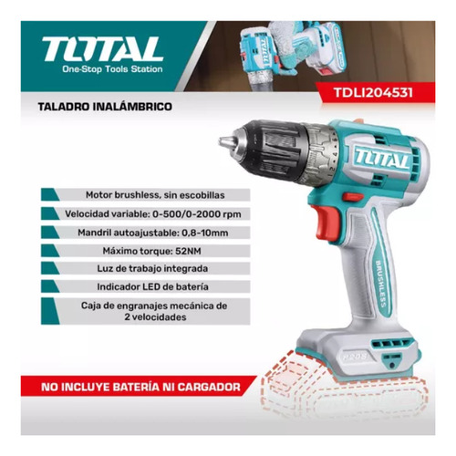 Taladro Inalambrico Total 20v A Batería Brushless 2000rpm