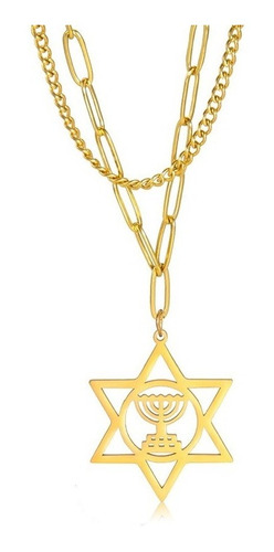 Collar Dije Color Oro Estrella De David Mesiánico Para Mujer